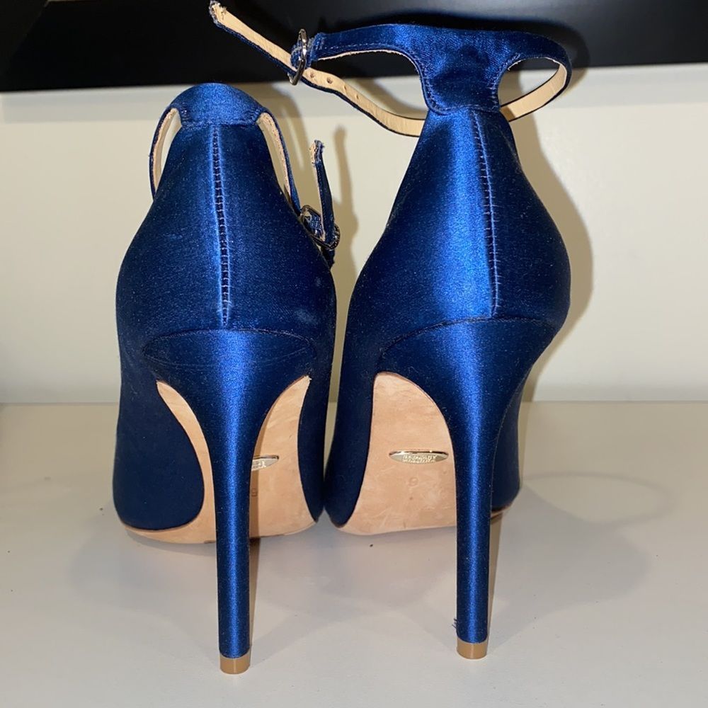 Badgley Mischka Blue Kali Satin Ankle-strap Pumps - Picture 4 of 12